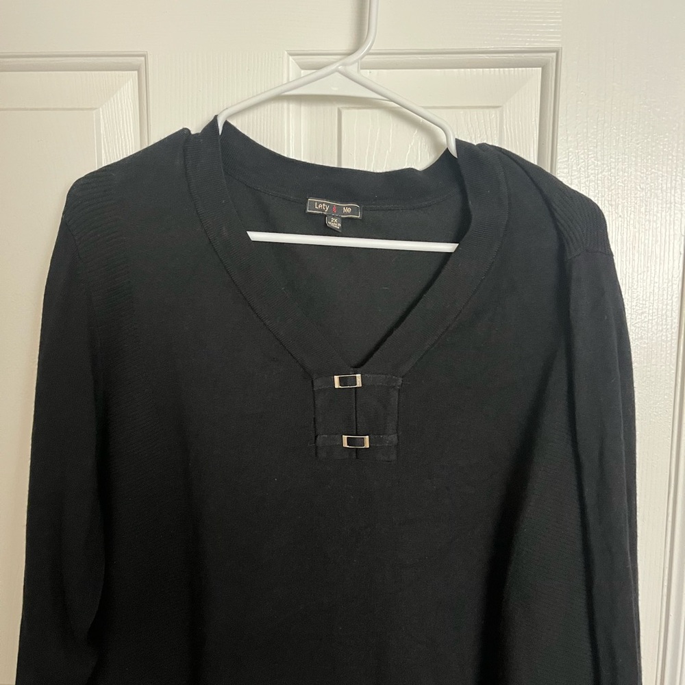 ⭐️ NWOT Lety & Me Black V-Neck Sweater with Buckle Detail